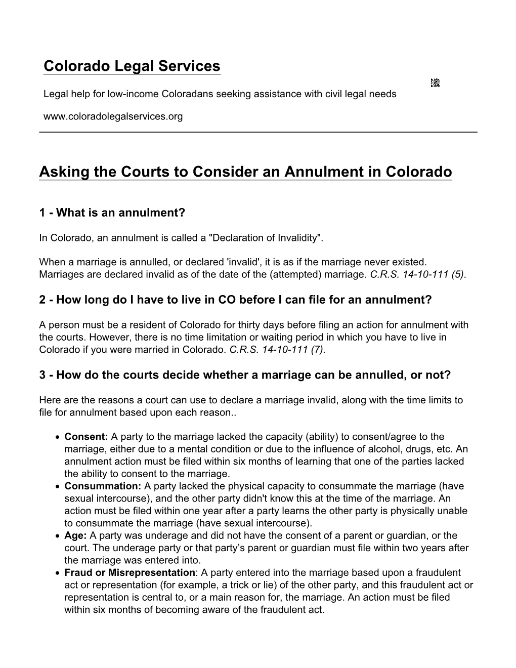 Asking the Courts to Consider an Annulment in Colorado