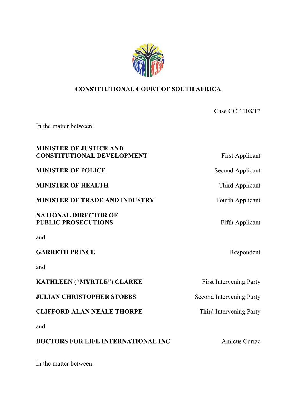 CONSTITUTIONAL COURT of SOUTH AFRICA Case CCT 108/17