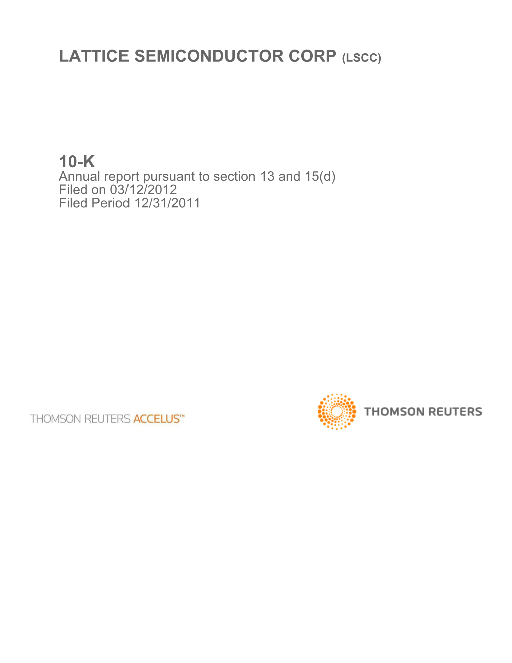 Lattice Semiconductor Corp (Lscc) 10-K