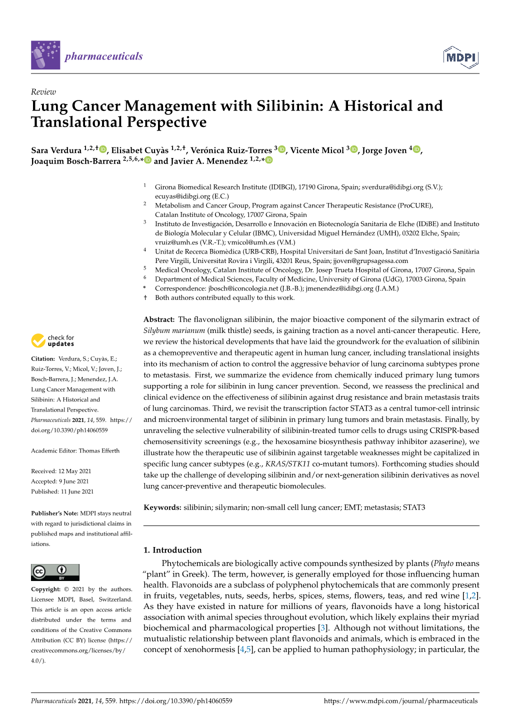 Lung Cancer Management with Silibinin: a Historical and Translational Perspective