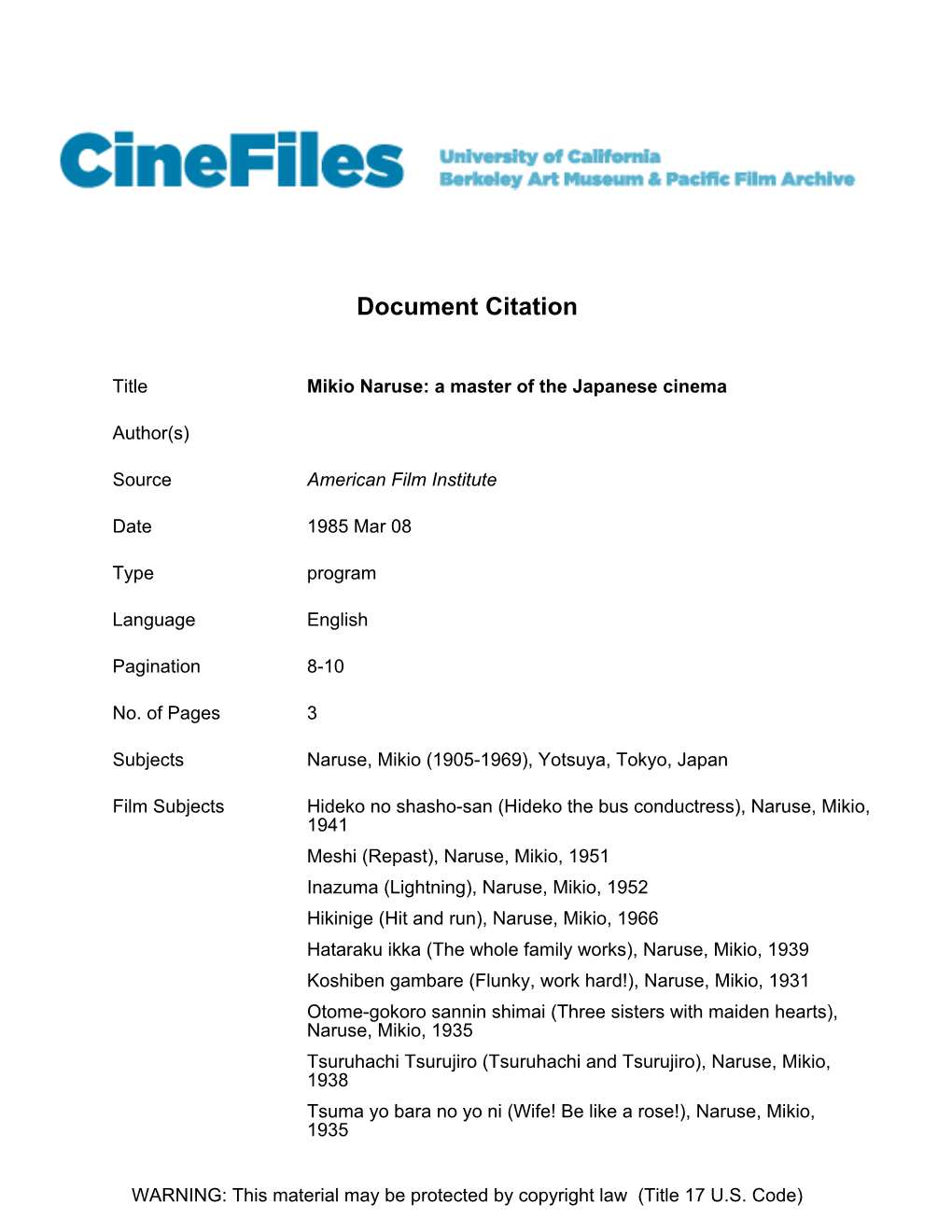 Cinefiles Document #31470