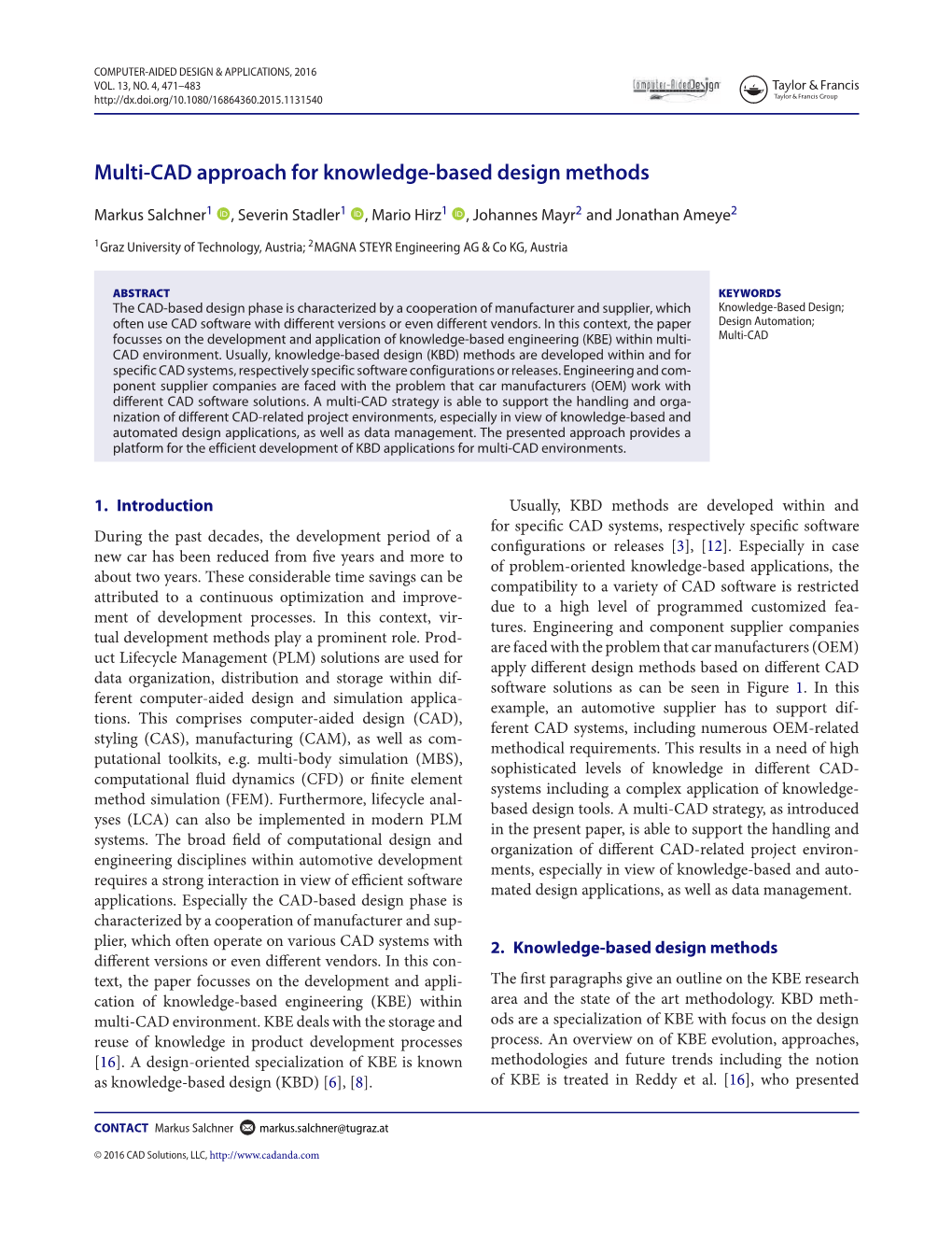 Multi-CAD Approach for Knowledge-Based Design Methods