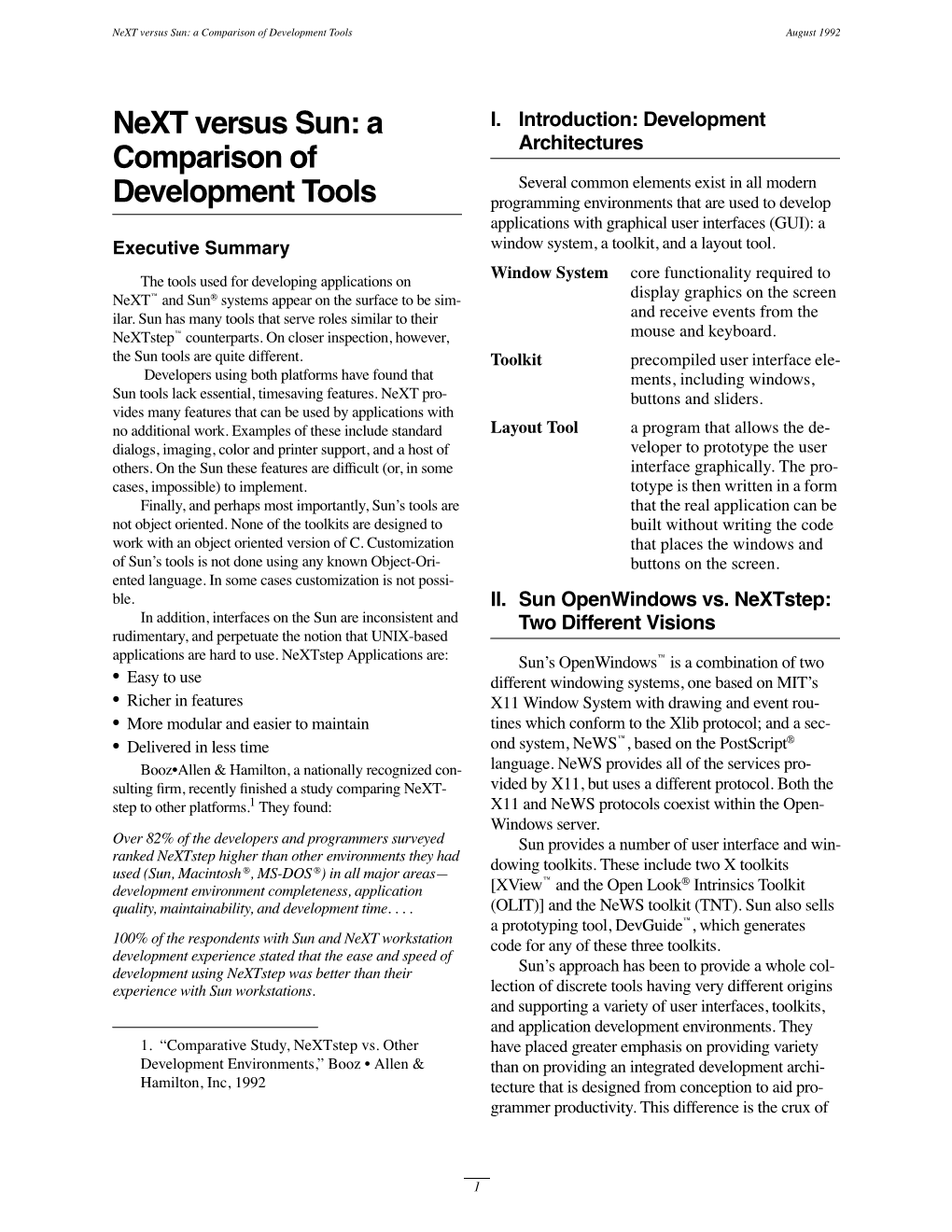 Next Versus Sun: a Comparison of Development Tools August 1992