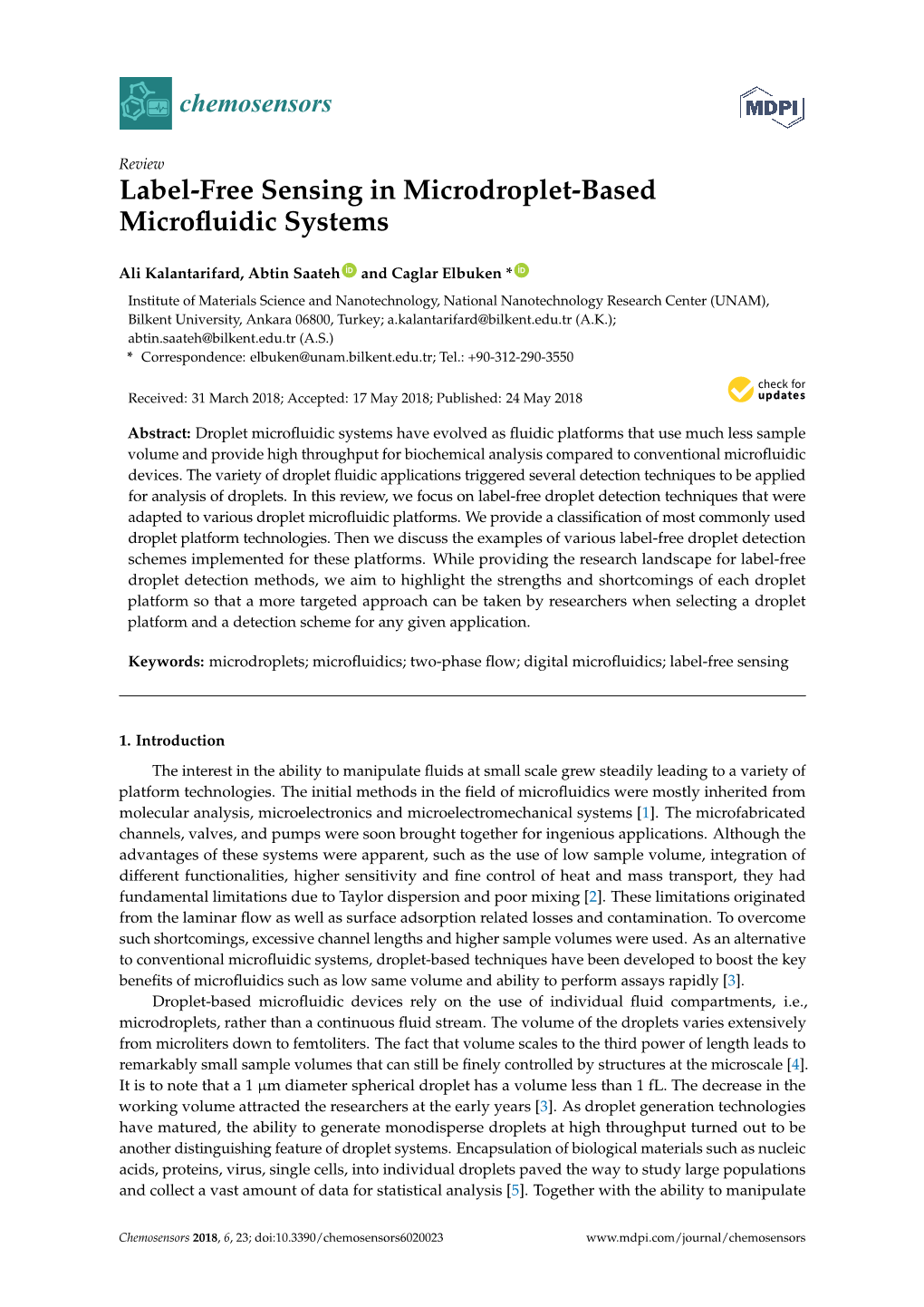 Label-Free Sensing in Microdroplet-Based Microfluidic