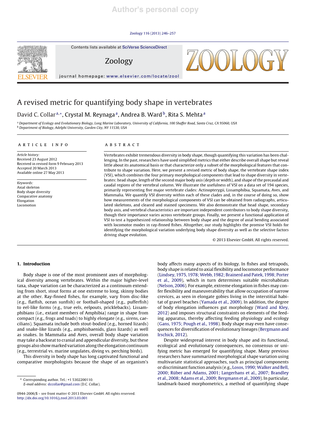 A Revised Metric for Quantifying Body Shape in Vertebrates