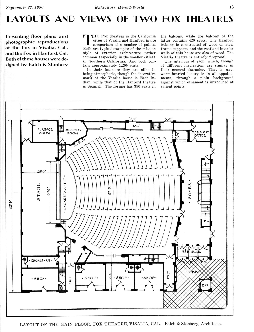 Exhibitors Herald-World (27 Sep 1930): Visalia Fox Theatre