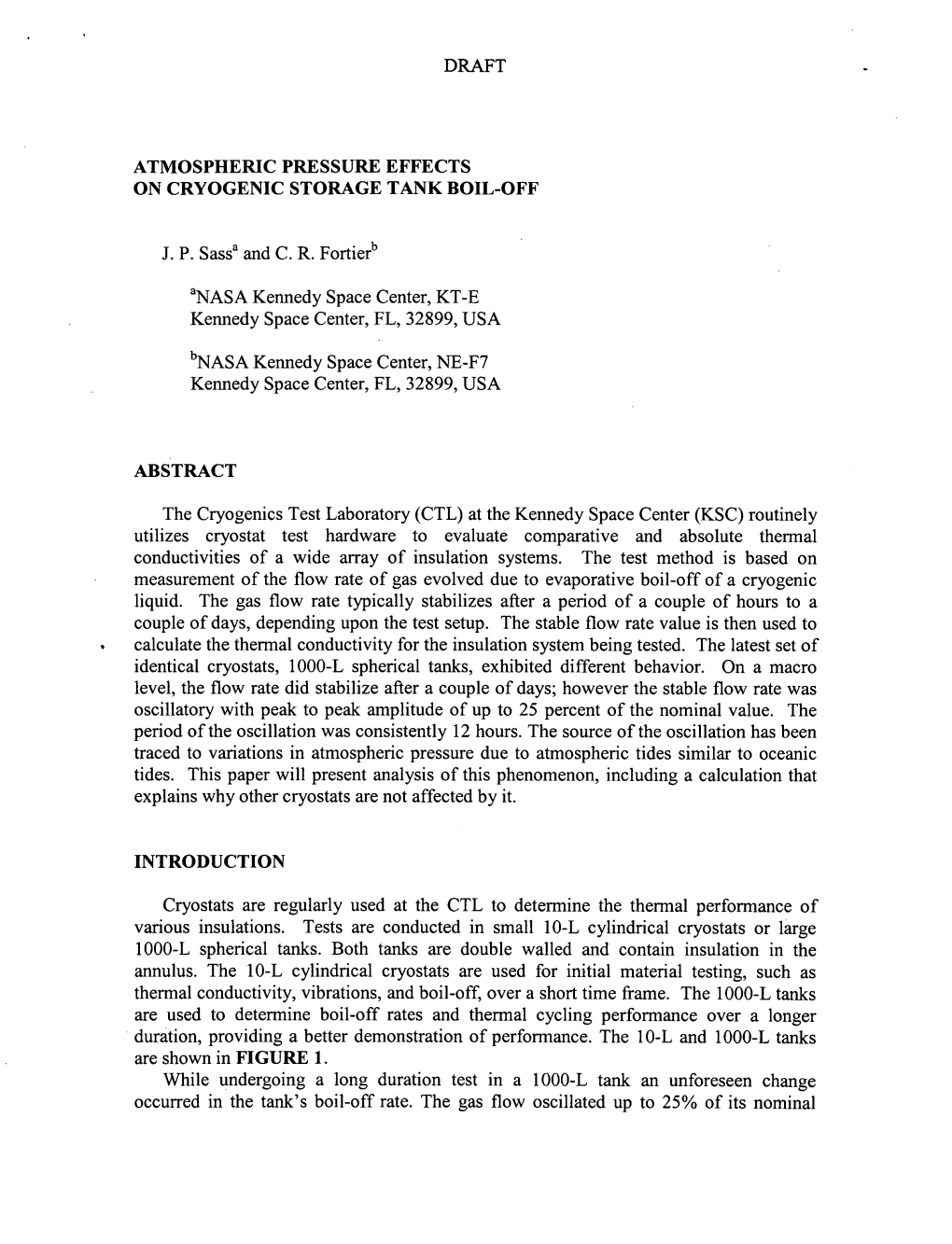 Draft Atmospheric Pressure Effects on Cryogenic