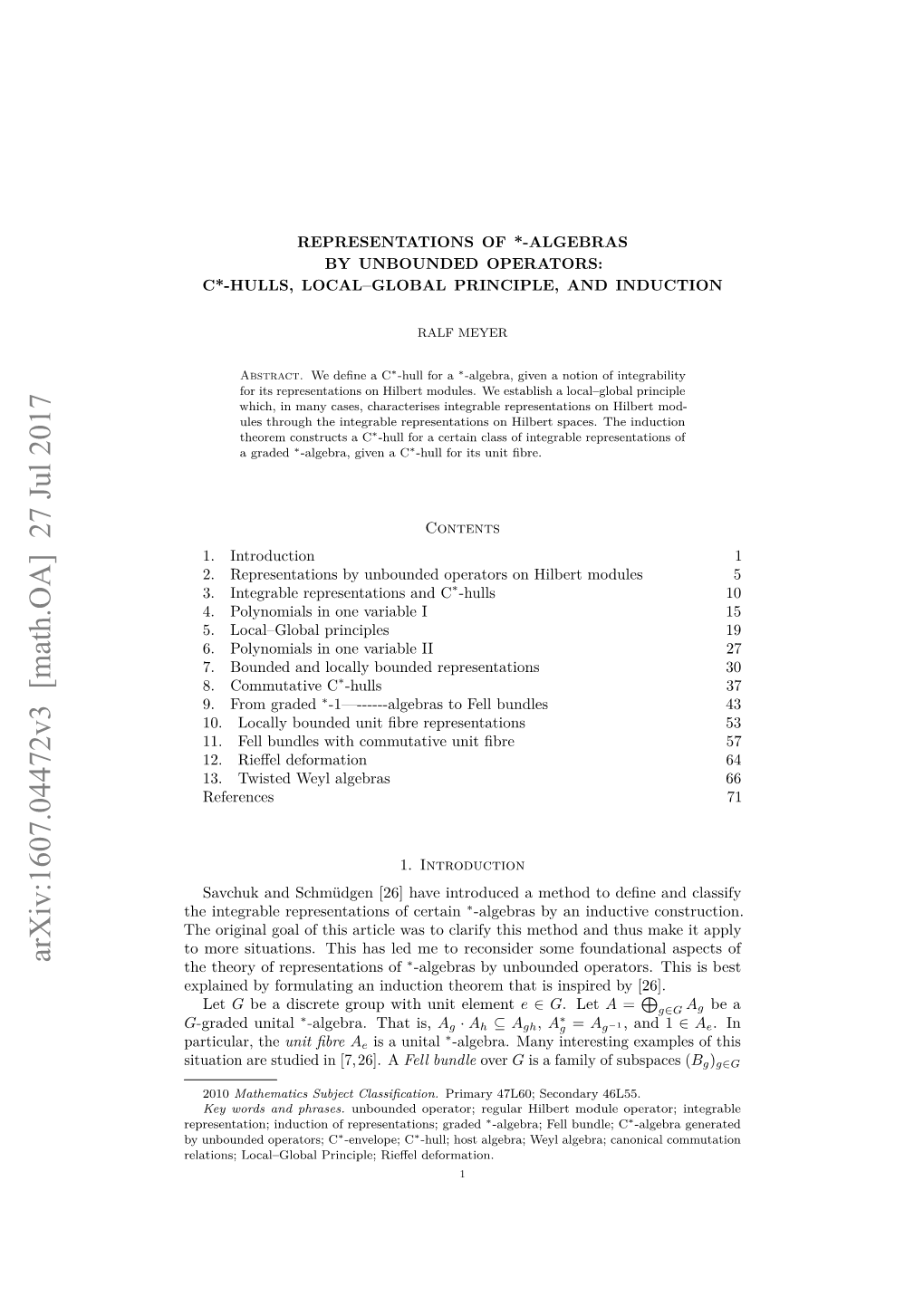 Representations of *-Algebras by Unbounded Operators: C*-Hulls, Local–Global Principle, and Induction