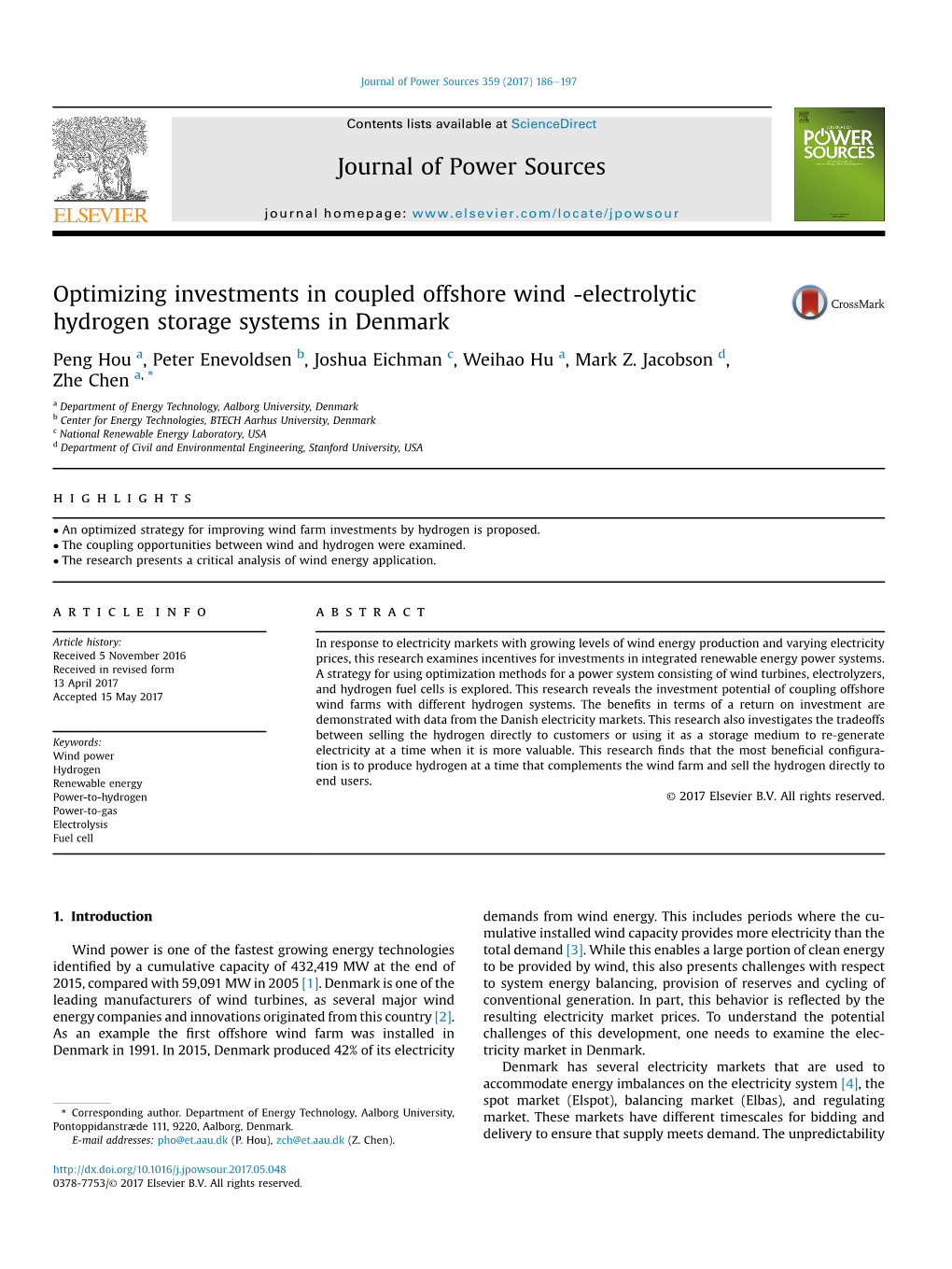 Optimizing Investments in Coupled Offshore Wind -Electrolytic Hydrogen Storage Systems in Denmark