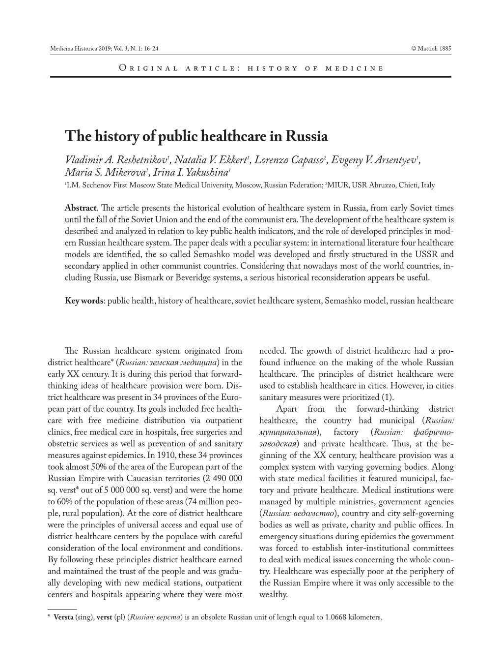The History of Public Healthcare in Russia Vladimir A
