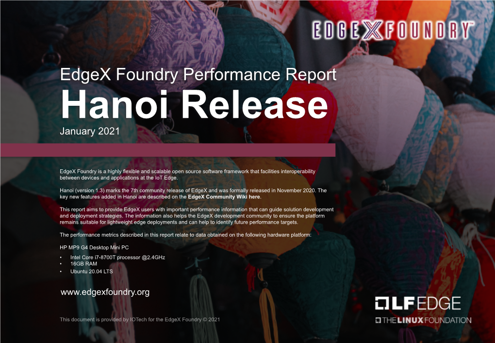 Edgex Foundry Performance Report Hanoi Release January 2021