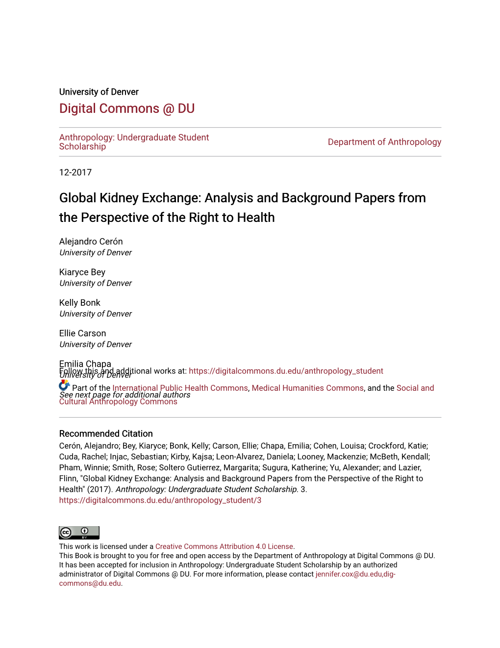 Global Kidney Exchange: Analysis and Background Papers from the Perspective of the Right to Health