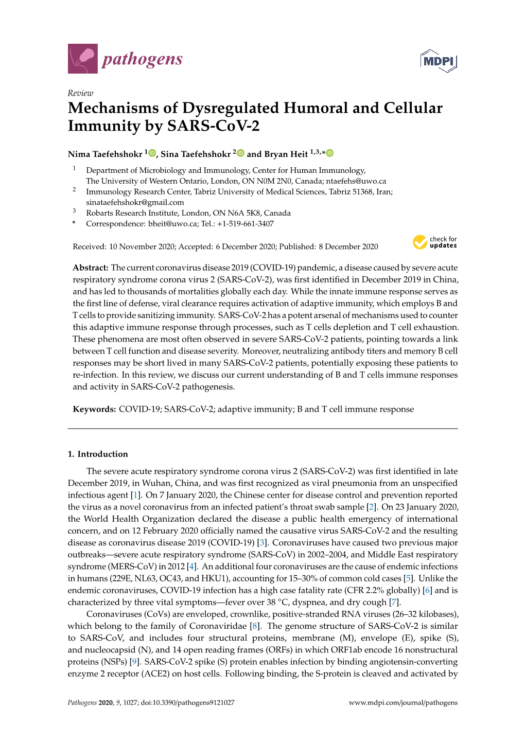 Mechanisms of Dysregulated Humoral and Cellular Immunity by SARS-Cov-2