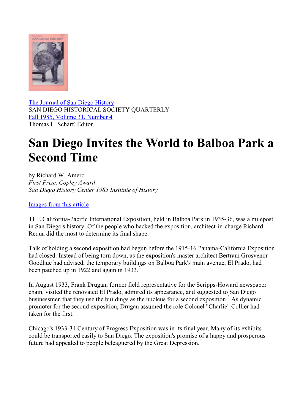 San Diego Invites the World to Balboa Park a Second Time by Richard W