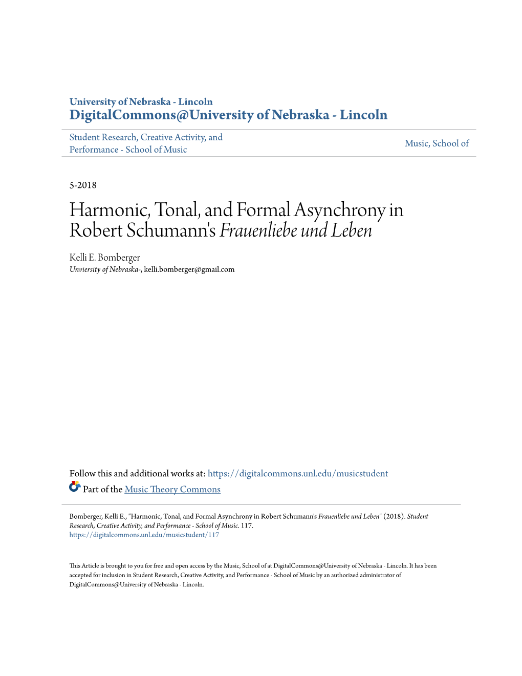 Harmonic, Tonal, and Formal Asynchrony in Robert Schumann's Frauenliebe Und Leben Kelli E