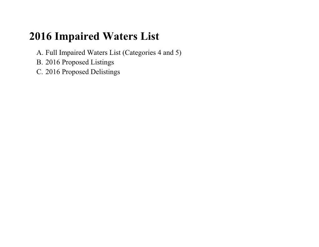 2016 Impaired Waters List A