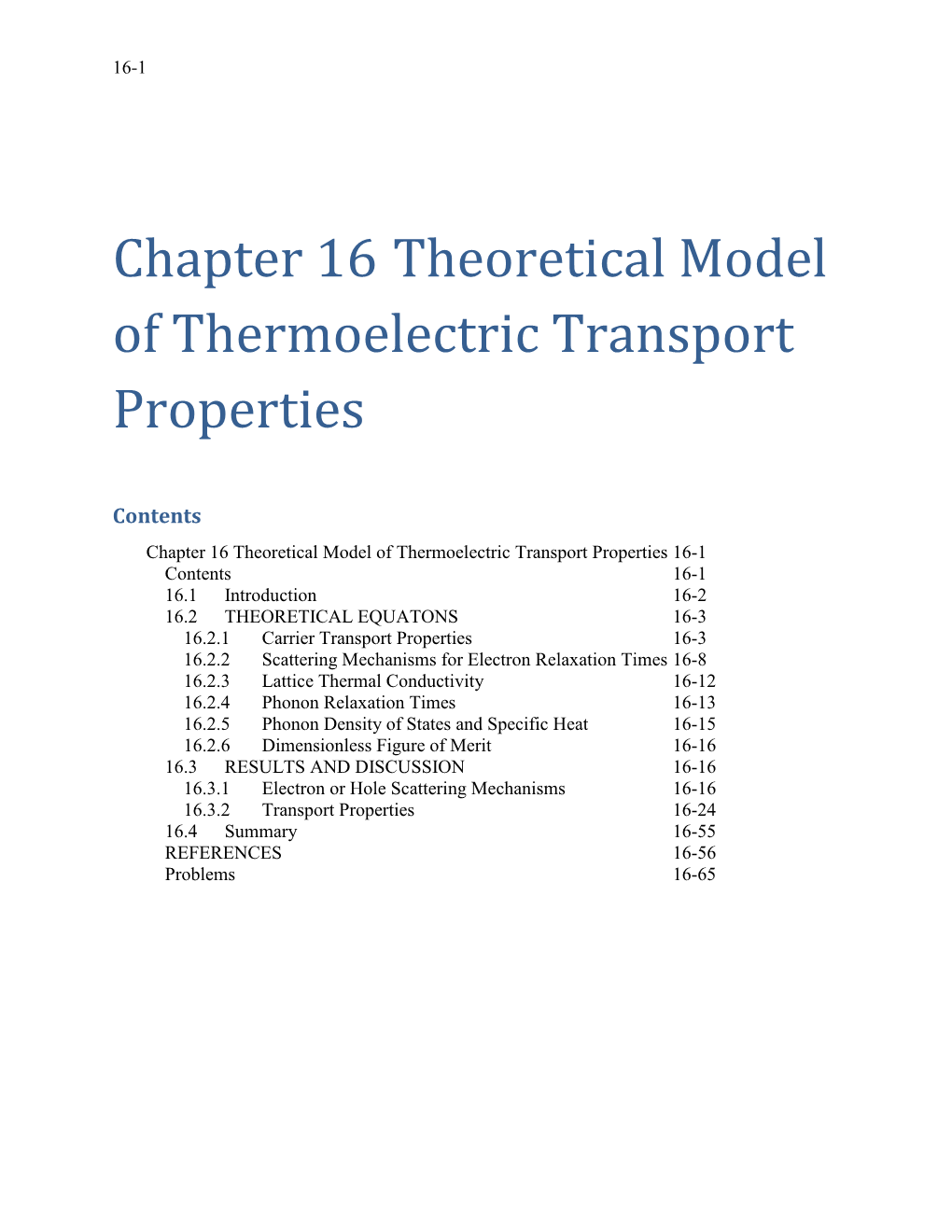 Chapter 16 Theoretical Model of Thermoelectric Transport Properties