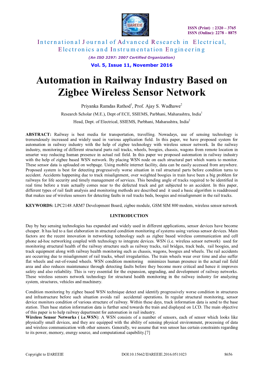 Automation in Railway Industry Based on Zigbee Wireless Sensor Network