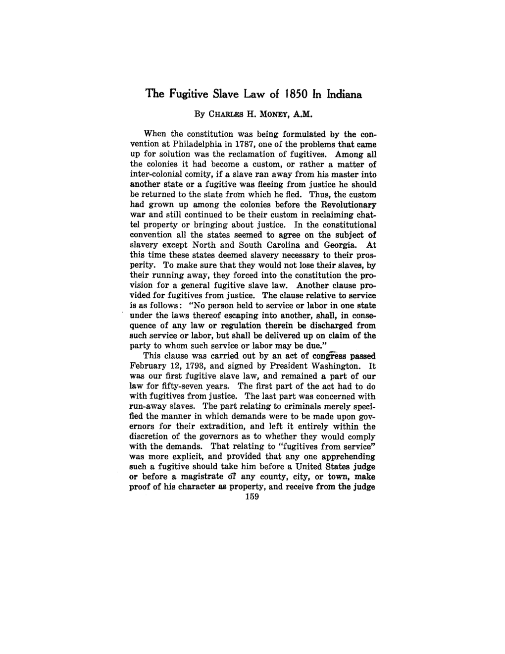 The Fugitive Slave Law of 1850 in Indiana by CHARLESH