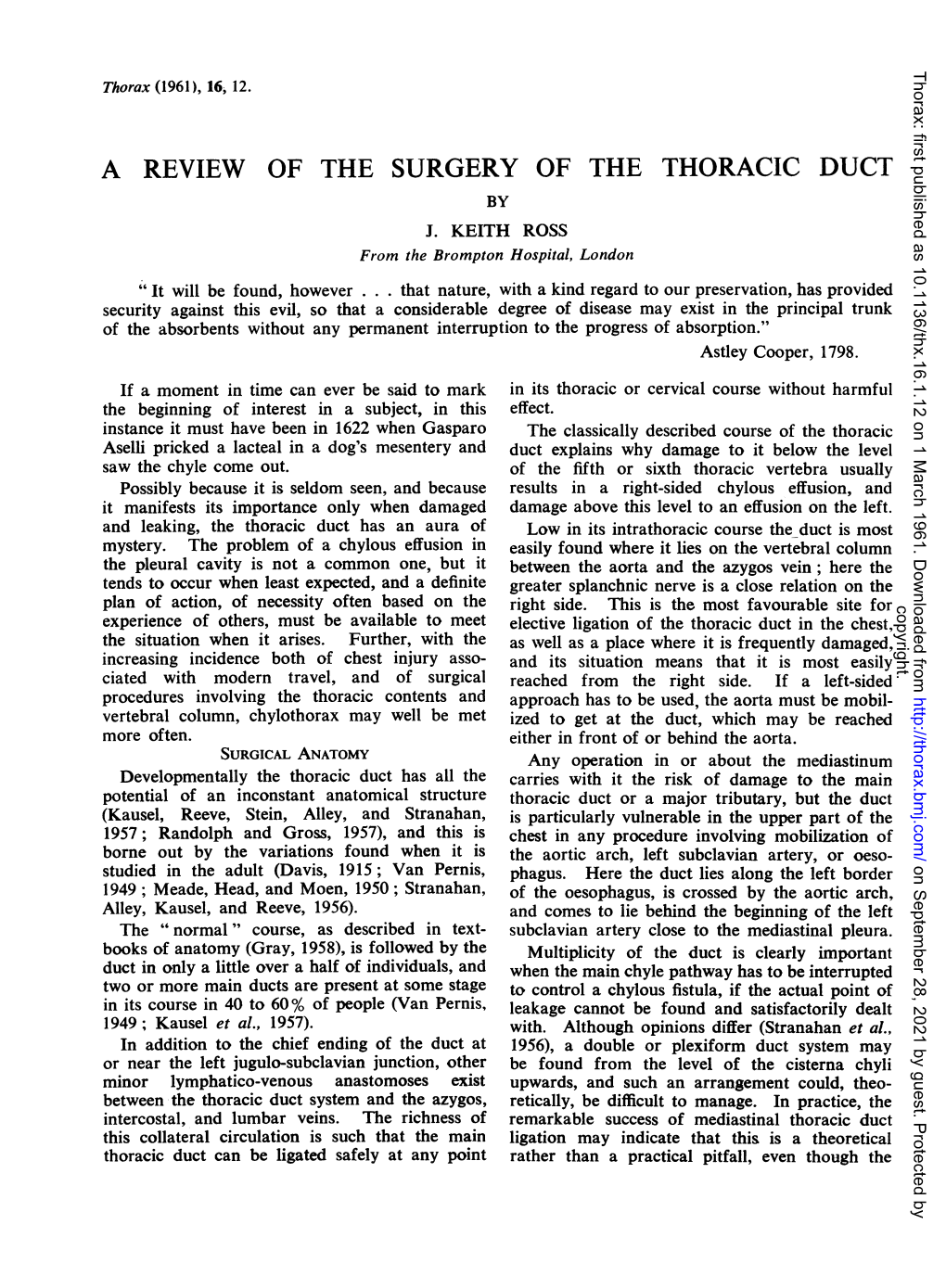 A Review of the Surgery of the Thoracic Duct by J