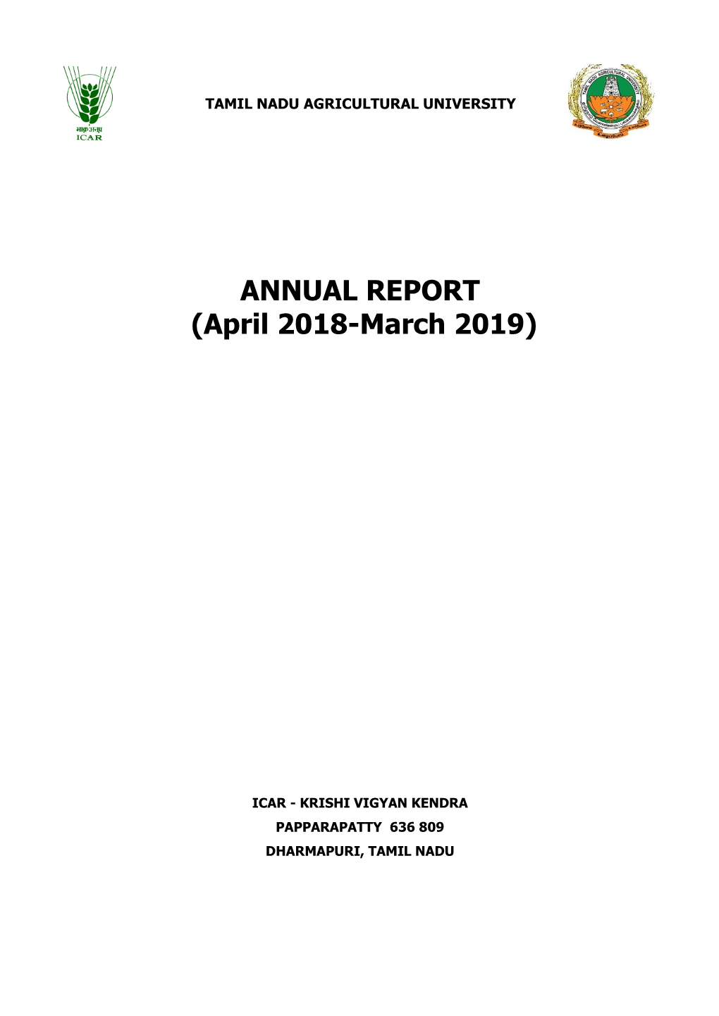 KVK Dharmapuri Annual Report 2018-19