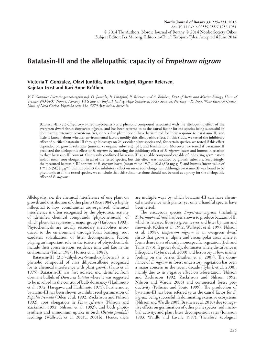 Batatasin-III and the Allelopathic Capacity of Empetrum Nigrum
