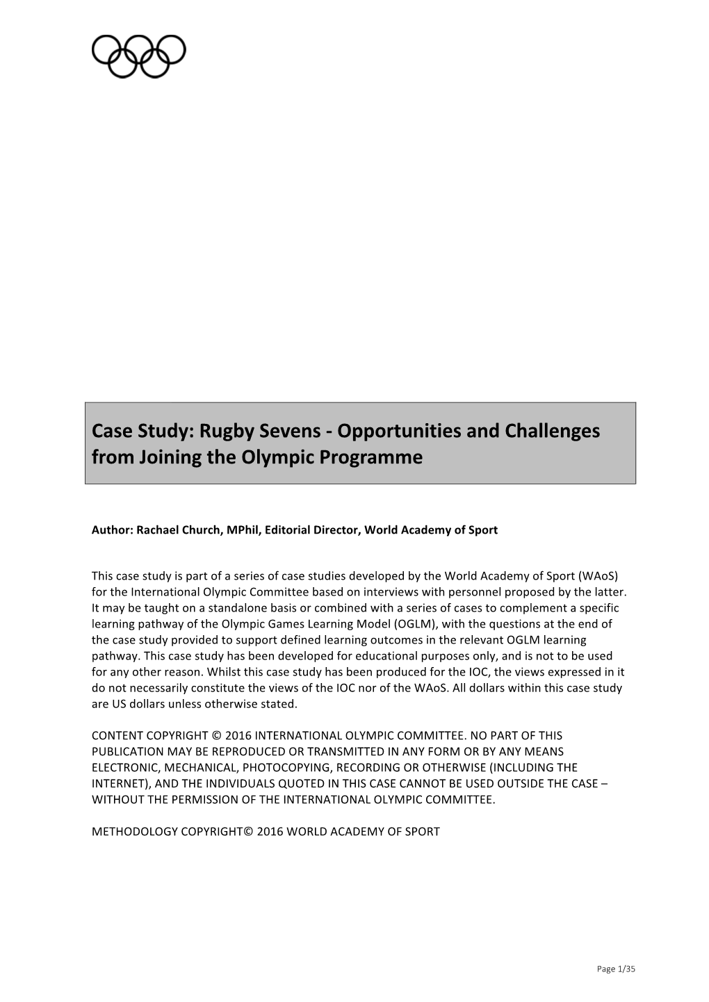 Rugby Sevens - Opportunities and Challenges from Joining the Olympic Programme