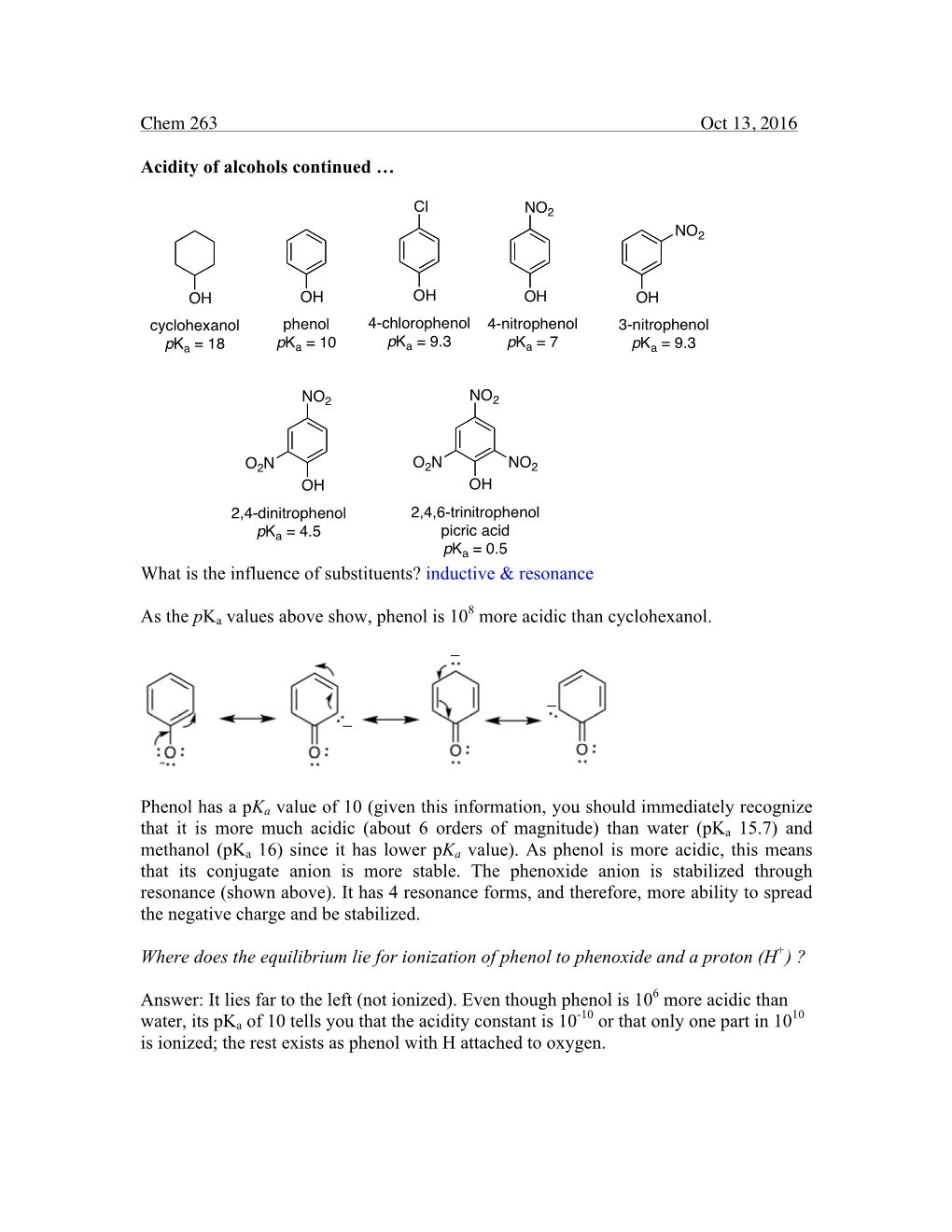 Chem 263 Oct 13, 2016