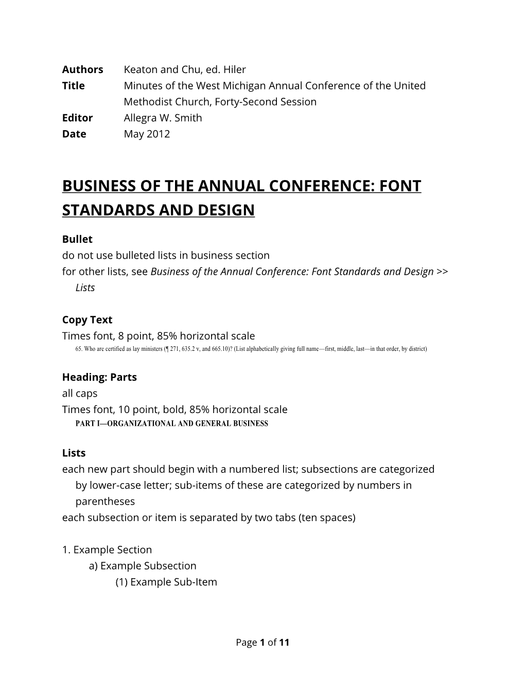 Business of the Annual Conference: Font