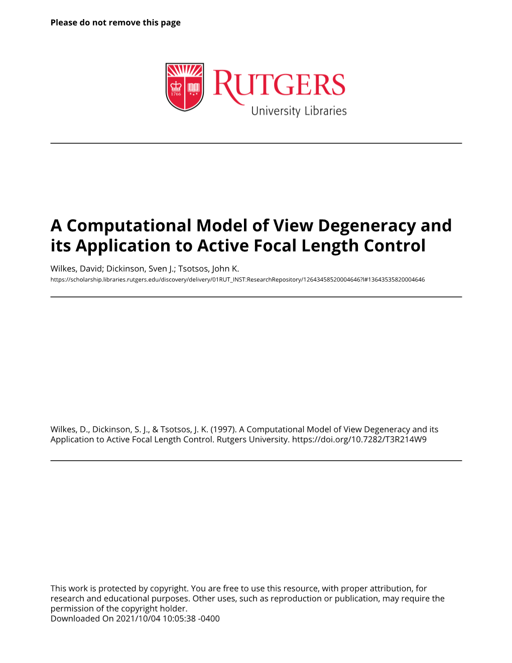 A Computational Model of View Degeneracy and Its Application to Active Focal Length Control