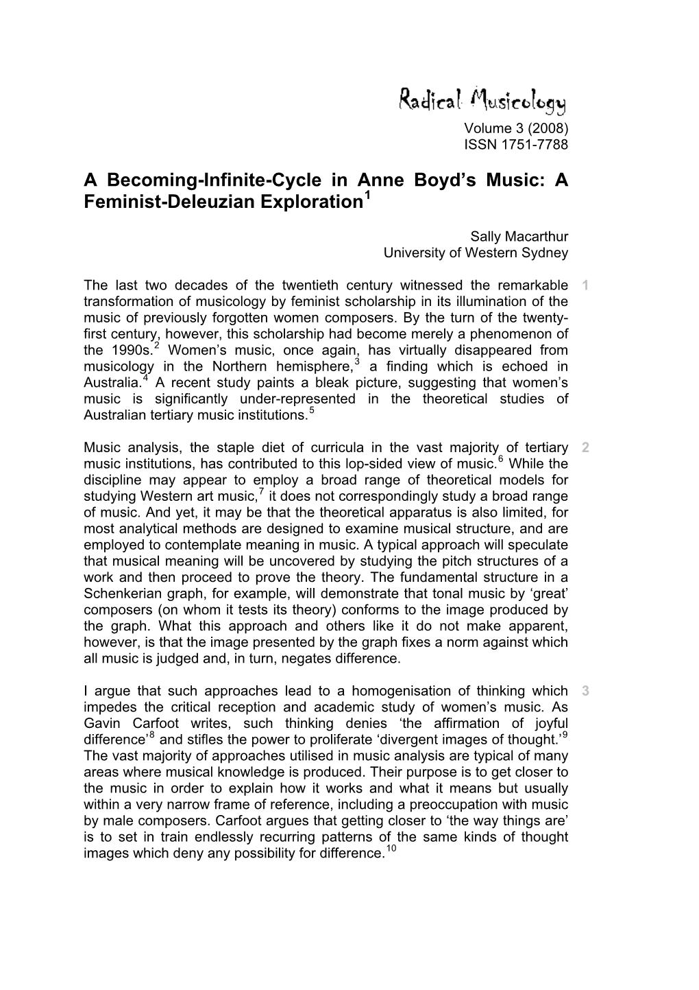 A Becoming-Infinite-Cycle in Anne Boyd's Music: a Feminist-Deleuzian