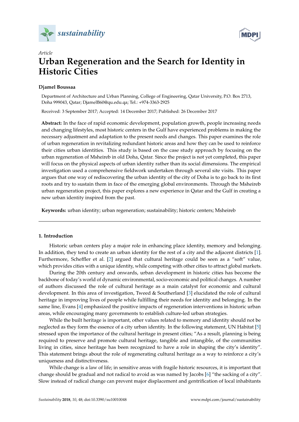 Urban Regeneration and the Search for Identity in Historic Cities