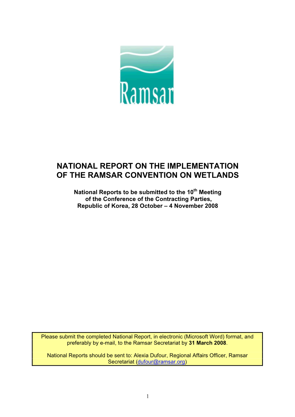 National Report on the Implementation of the Ramsar Convention on Wetlands