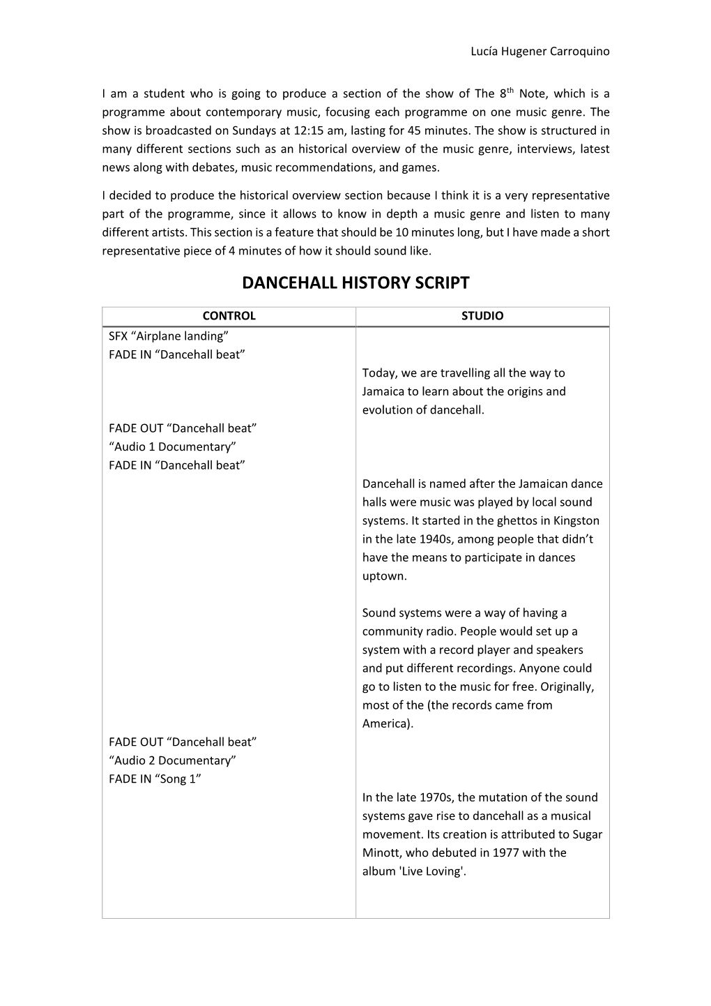 Dancehall History Script