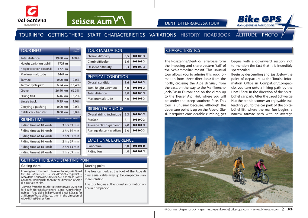 Denti Di Terrarossa Tour Characteristics