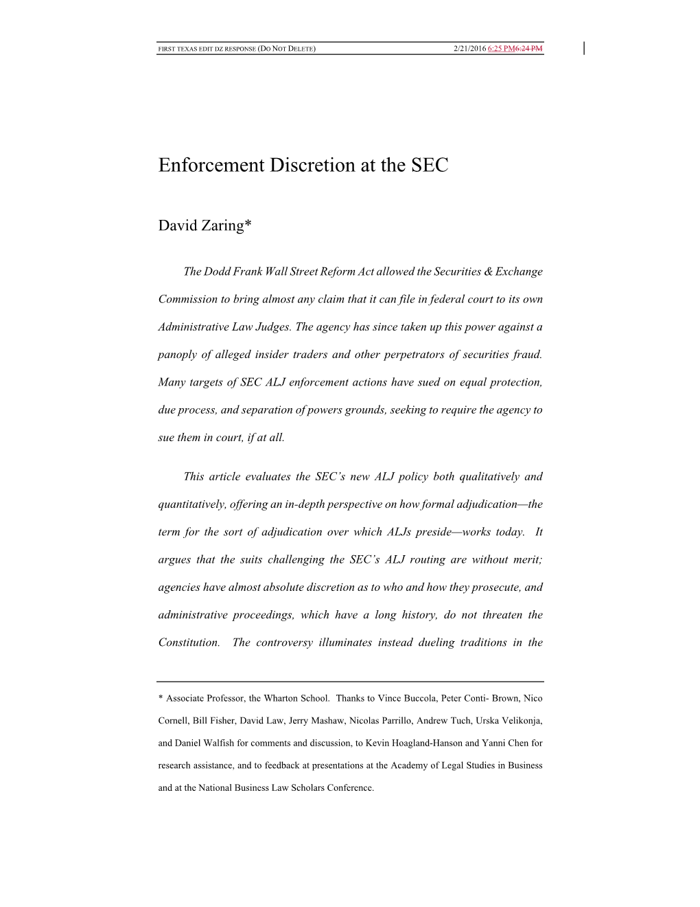 Enforcement Discretion at the SEC