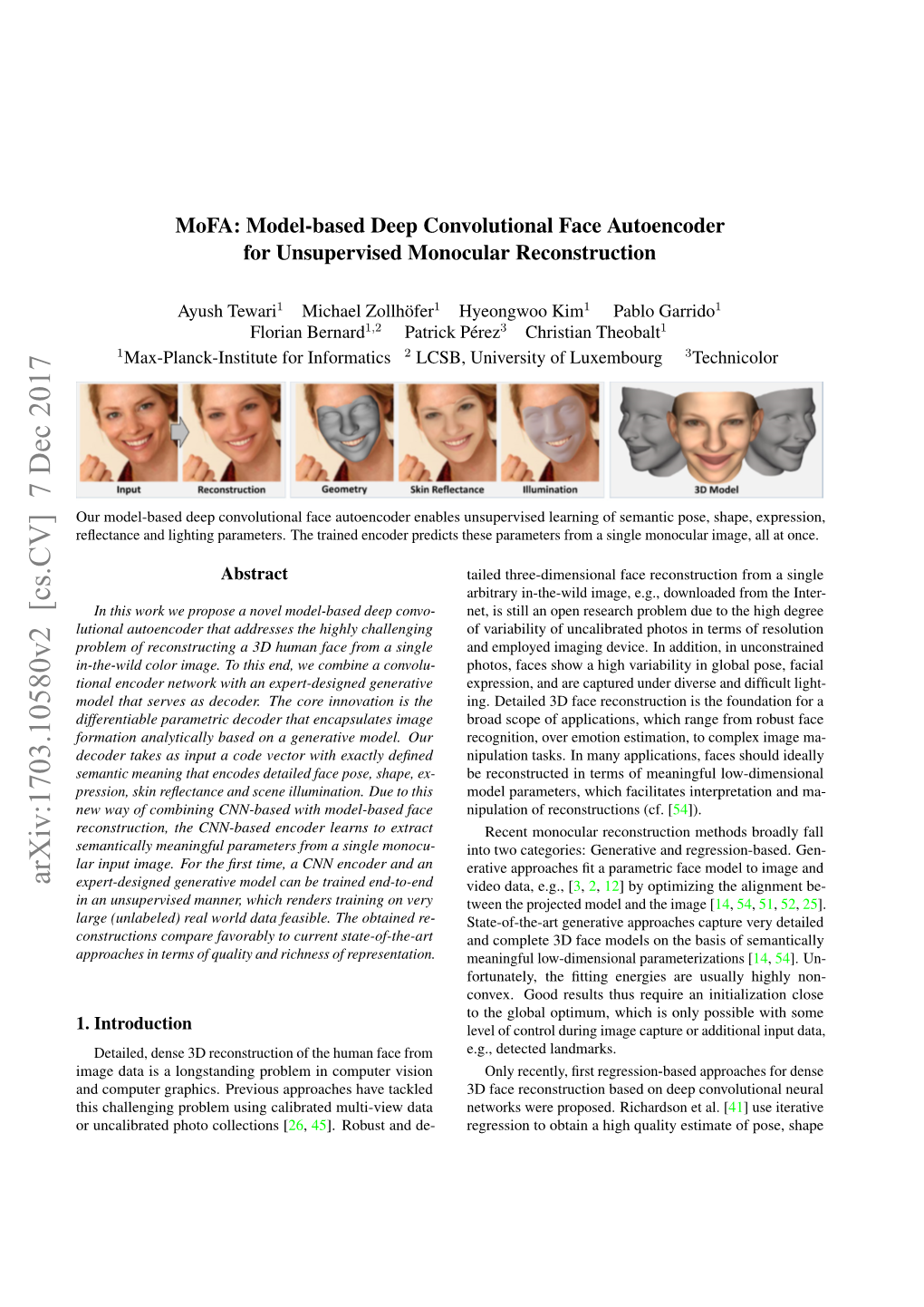 Model-Based Deep Convolutional Face Autoencoder for Unsupervised Monocular Reconstruction