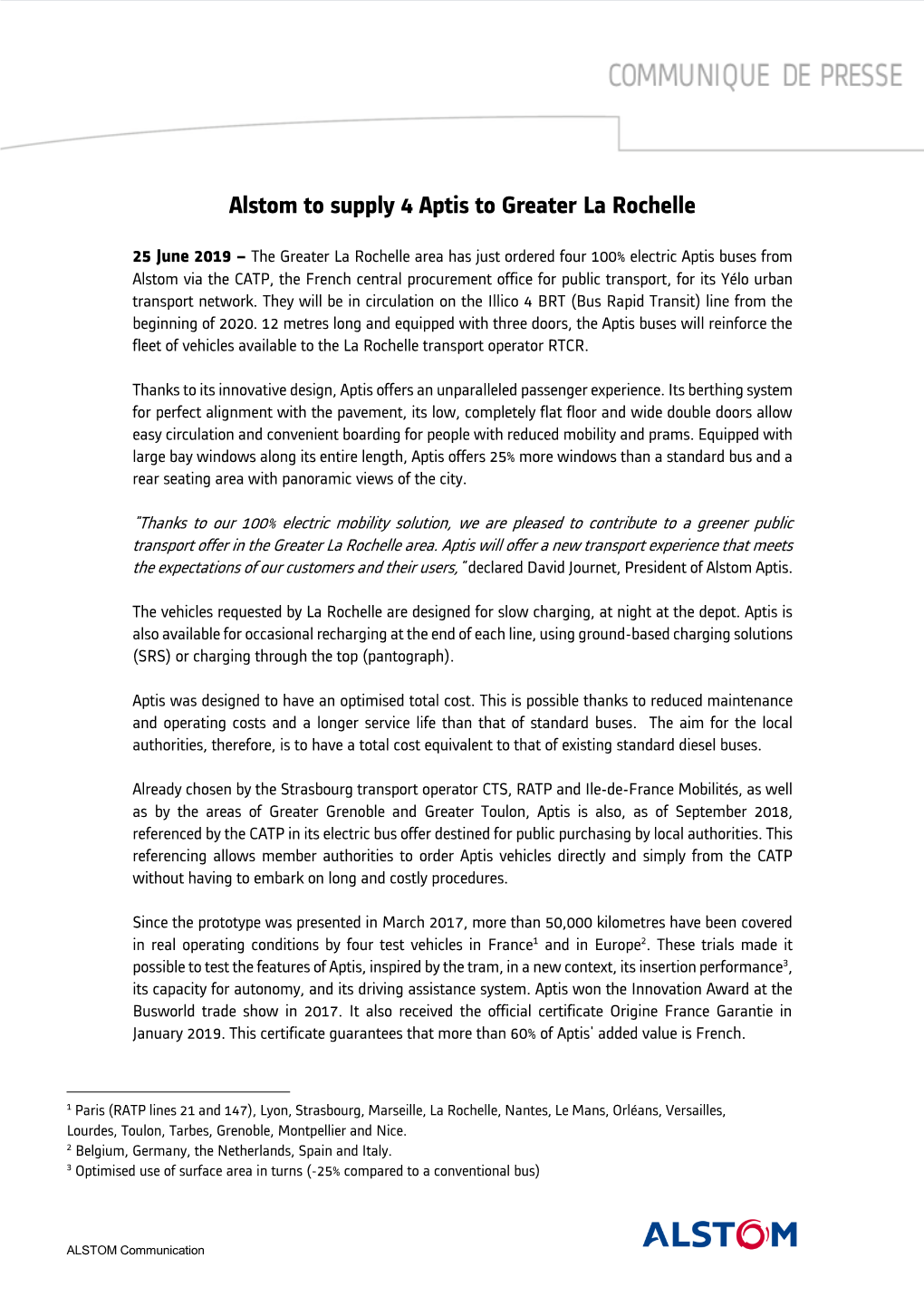 Alstom to Supply 4 Aptis to Greater La Rochelle