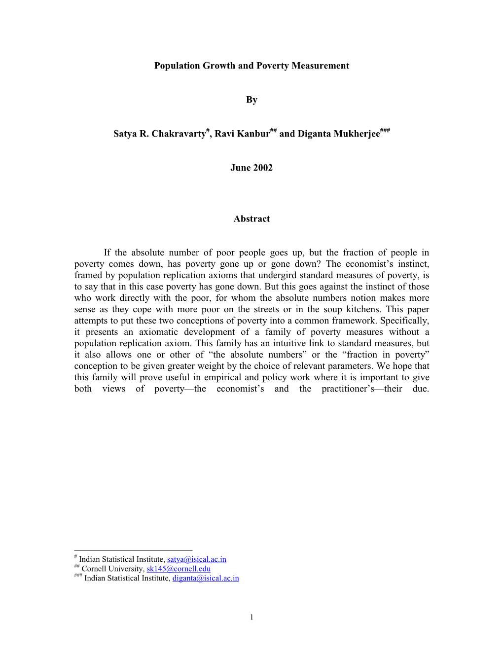 Population Growth and Poverty Measurement