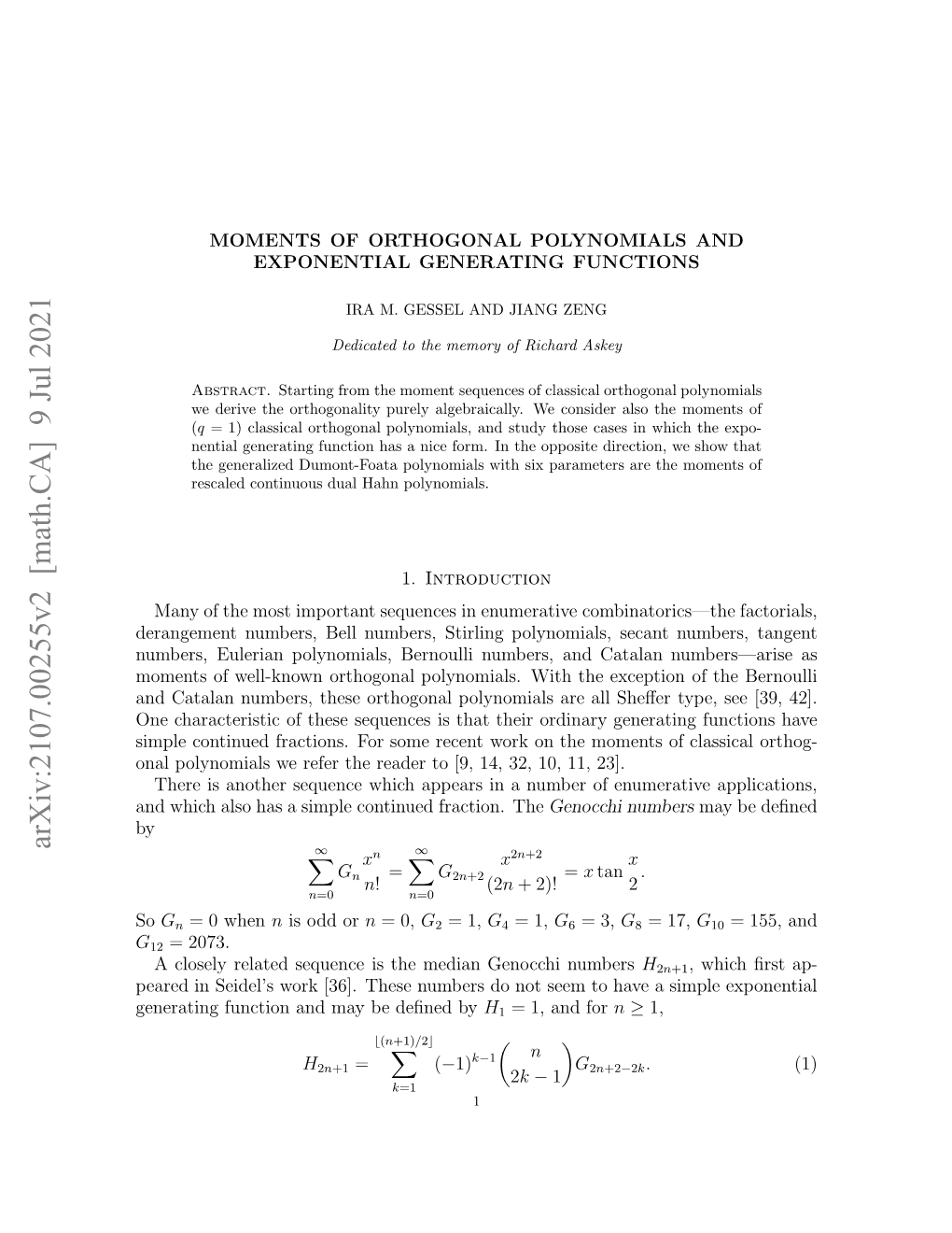 Moments of Orthogonal Polynomials and Exponential Generating