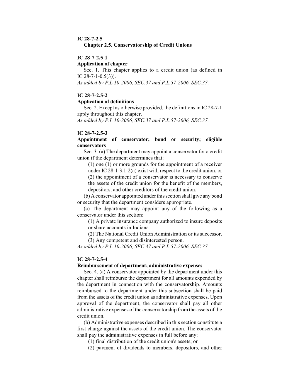 IC 28-7-2.5 Chapter 2.5. Conservatorship of Credit Unions