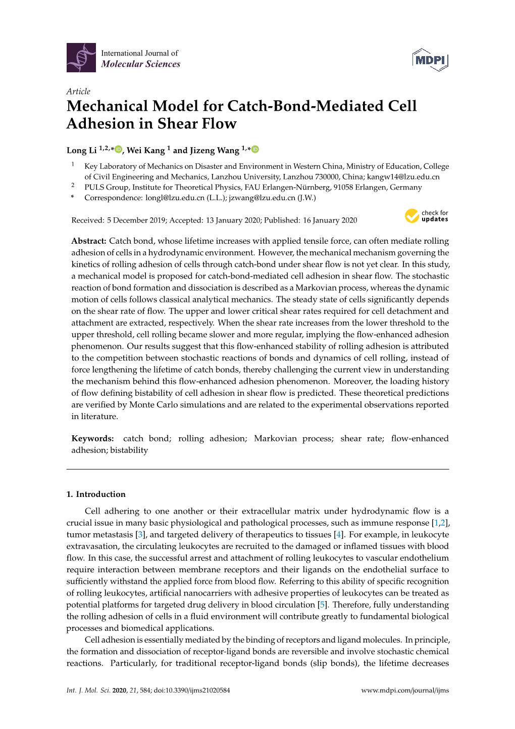 Mechanical Model for Catch-Bond-Mediated Cell Adhesion in Shear Flow