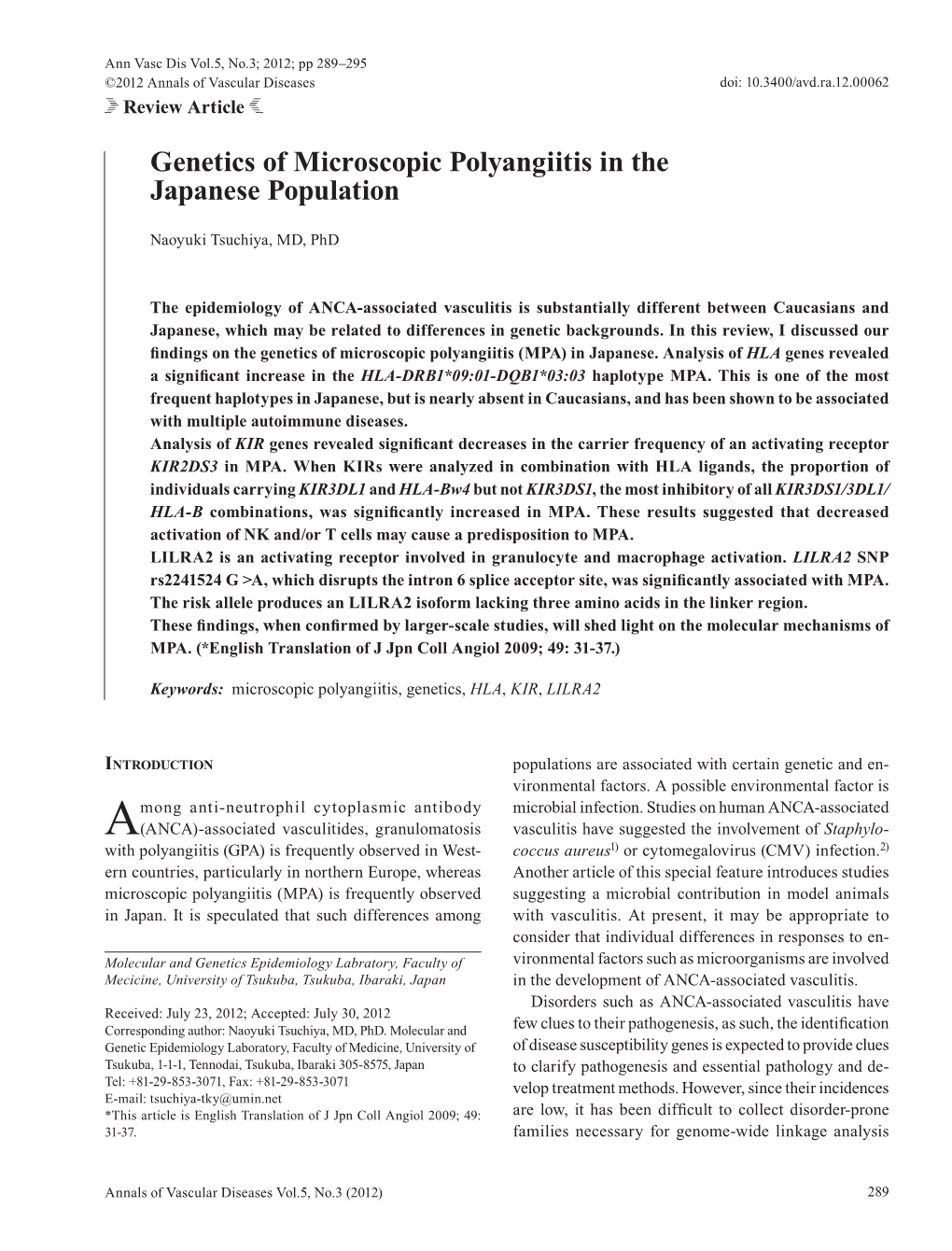 Genetics of Microscopic Polyangiitis in the Japanese Population