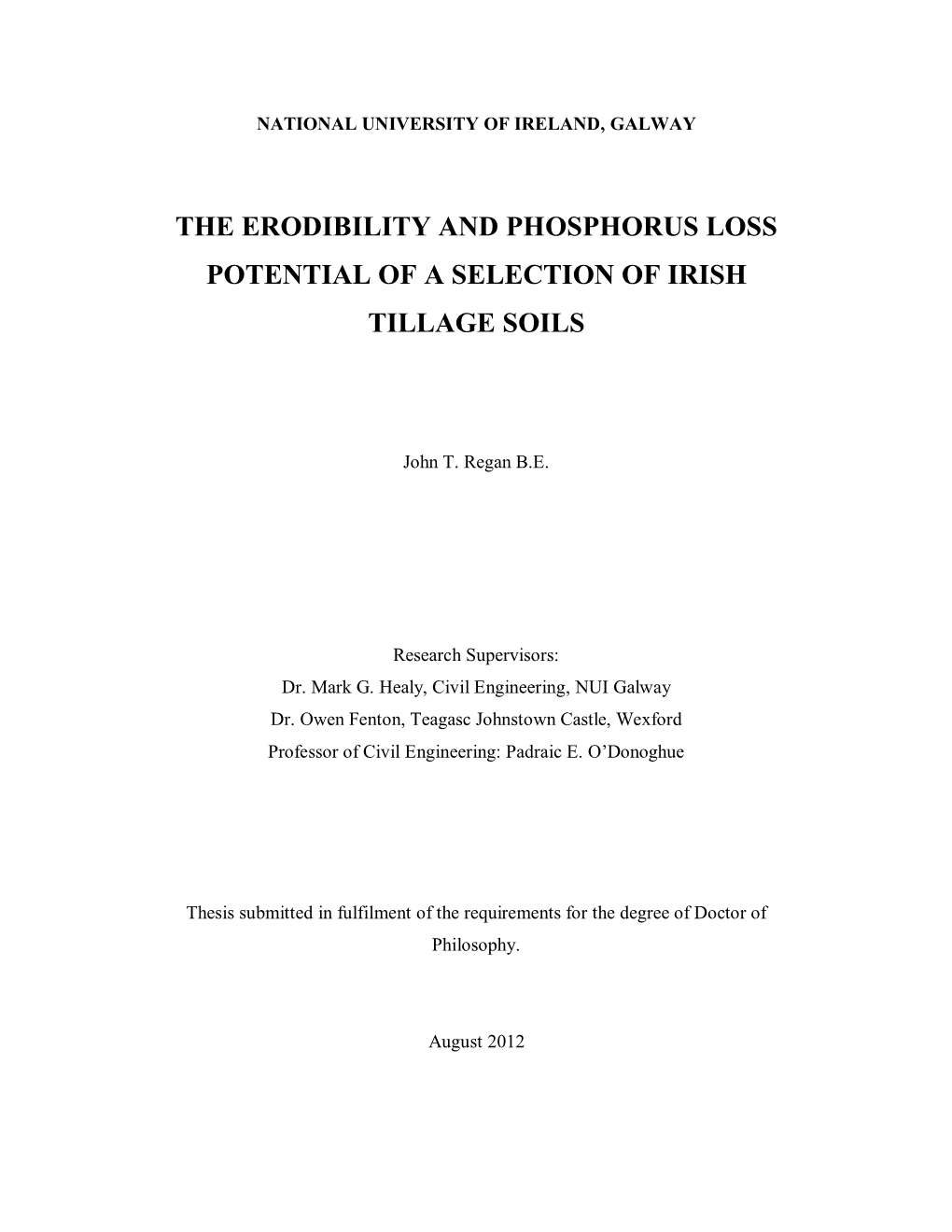 Soil Erosion and Nutrient Loss from Irish Tillage Soils