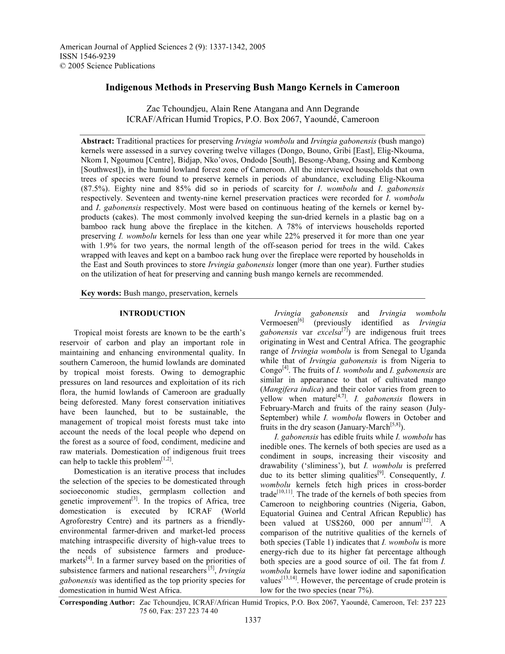 Indigenous Methods in Preserving Bush Mango Kernels in Cameroon