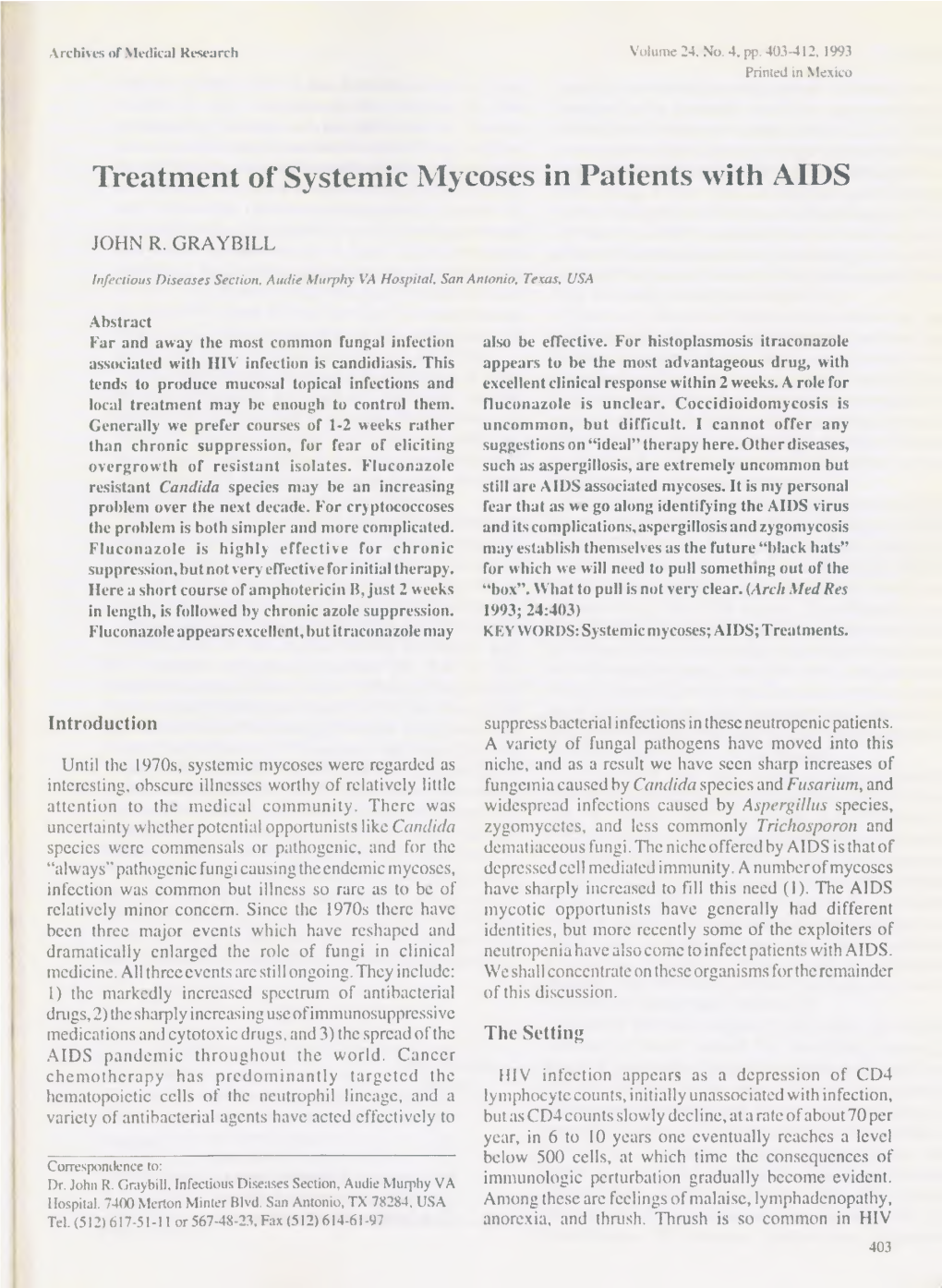 Treatment of Systemic Mycoses in Patients with AIDS
