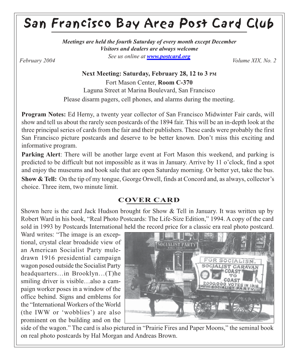 SFBAPCC Feb. 2004 Postcard Newsletter