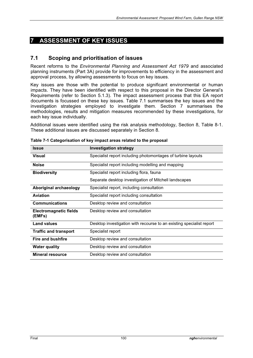 Environmental Assessment Sections 7