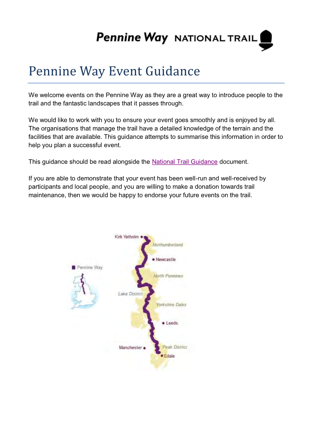 Pennine Way Event Guidance