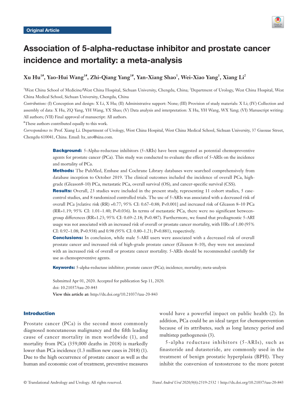 Association of 5-Alpha-Reductase Inhibitor and Prostate Cancer Incidence and Mortality: a Meta-Analysis